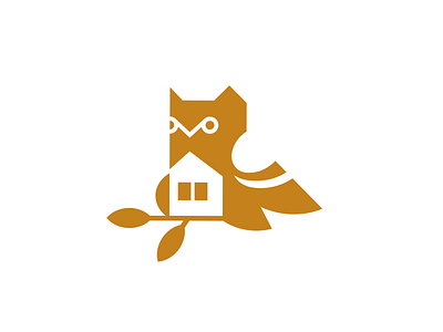 Owl and house bird brand branding design elegant estate home house illustration logo logotype modern negative negativrspace owl real sale space
