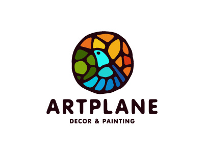 Artplane art bird hummingbird logo logotype mosaic stained glass