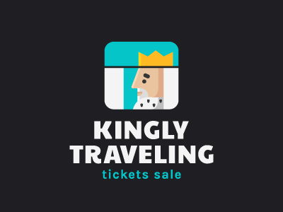 Kingly travelyng cartoon character crown cute king logo logotype mascot royal ticket train travel