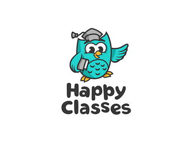 Happy Classes animal book cartoon center character cute design education learn learning logo logotype mascot oel teach teacher