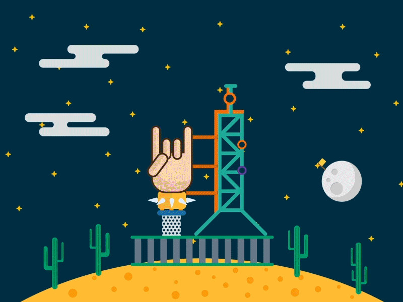 Hello Dribbble! edarts first hello shot simple space rocket desert game stars