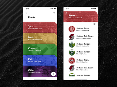 Events App app app design calendar events menu sports uidesign ux design