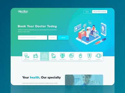 Doctor Landing Page docday doctor health healthcare illustration isometric medical ui ux web