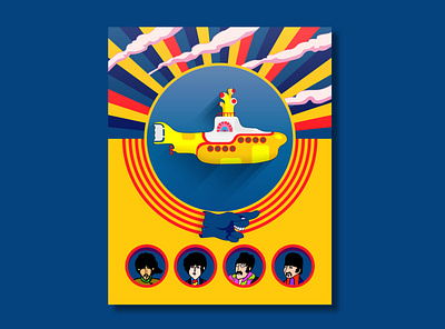 It's all in the mind y'know brian george illustration jon paul ringo submarine the beatles vector yellow