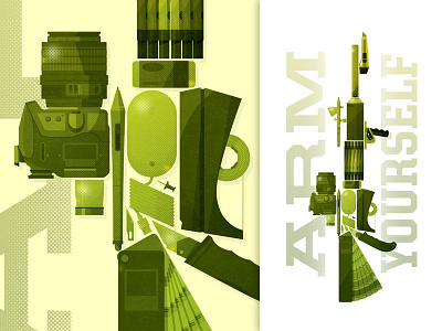 Bootcamp Illustration airbrush camera design green gun illustration marker mouse pantone rifle tape xacto