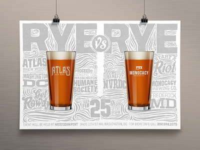 Rye Vs. Rye Event Poster beer drawn hand done handwriting pint poster print sketch woodcut