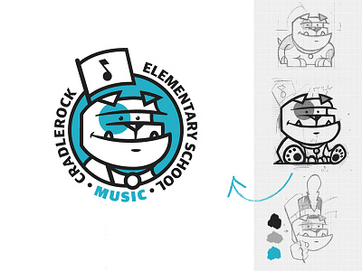 CES Music Seal bulldog identity illustration logo mascot music palette process school seal sketch stamp