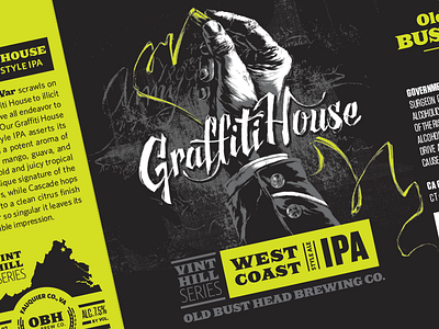 Graffiti House West Coast IPA beer bottle brewery brewing graffiti green hand label packaging seal silver