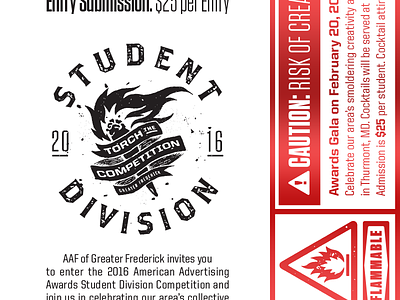 Upcoming AAA Student Division caution fire flame label seal stamp sticker torch warning