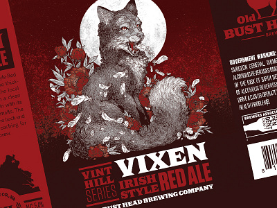 OBH Vixen Irish Style Red Ale beer bottle branding brewery brewing fox identity illustration label moon packaging red seal typography