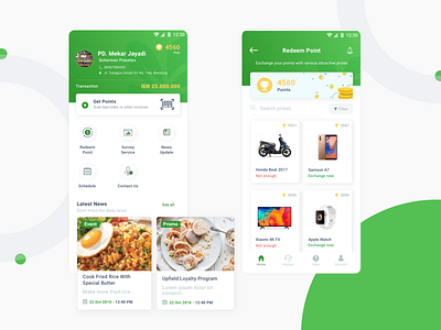 Food Selling Exploration app clean design exchange point food green learn point redeem point sell simple ui uidesign
