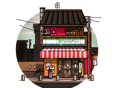 Japanese Storefront convenience convenience store cosy illustration japan japanese culture japanese food store storefront street warm