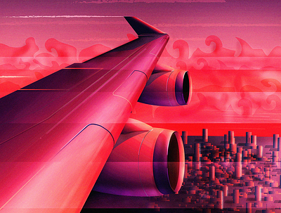 Sunset Approach aircraft airplane evening fly illustration plane sunset travel wing