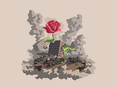 Chaos affinitydesigner buildings chaos city city illustration debris destroyed environment illustration life plant rose ruins smoke vector