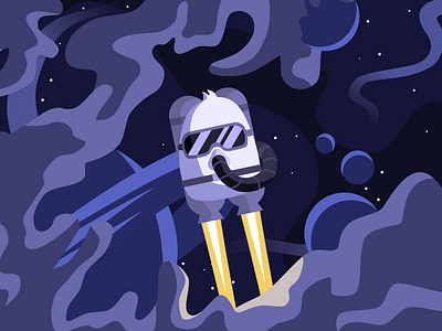 Snugs clouds discovery engine explore flat flat illustration illustraion jetpack launch night planet purple rocket space universe vector