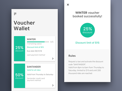 Voucher Wallet app cab design interface ui ux voucher wallet
