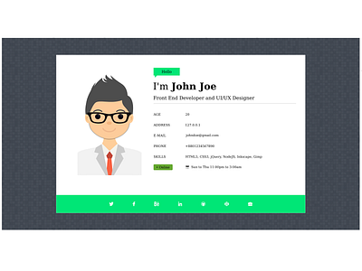 Card Shaped Personal Information Website front end uiux