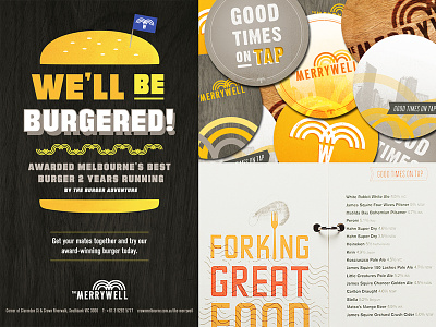 The Merrywell bar beer branding burgers design identity illustration restaurant texture typography