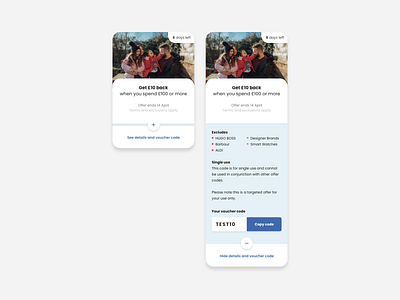 Voucher code offer card card component copy code ecommerce ui ux voucher web design