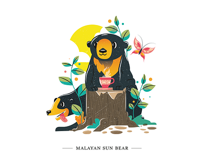 Malayan Sun Bears bear bear illustration butterfly endangered endangered species happy illustration illustrator sun tea tongue tropical tropical animal