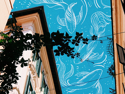 Betta Fish in the Paris Sky digital illustration illustration photography procreate