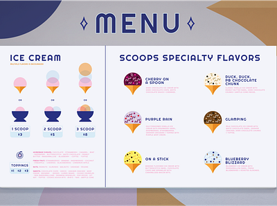 Scoops Ice Cream Co. Menu brand identity branding design ice cream brand ice cream menu design identity design menu design