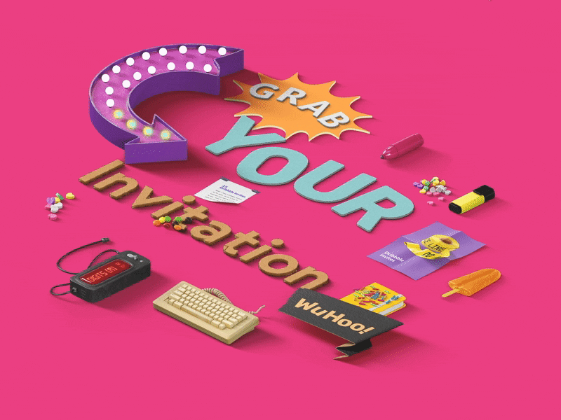 Grab Your Invite! cinema4d dribbble effects illustration interface invitation invite pink