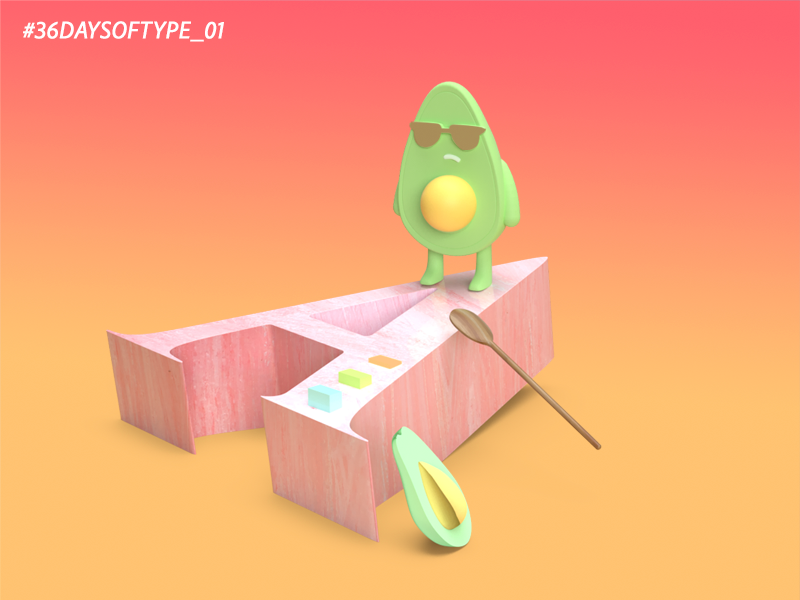A for 36 Days of Type foodandtype digitalartist digital 3d illustraion design dailyinspirations avocado 3d art adobedimension typography lettering type daily 36daysoftype-a 3d typedesign 36daysoftype