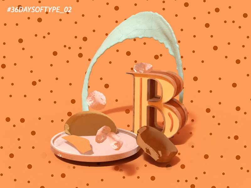 B for 36 Days of Type typedaily design typedesign typeinspirations letteringinspirations lettering dailyart daily challange foodandtype 3dtype digitalart adobephotoshop adobedimension 3d art 3d typography 36daysoftype-b 36daysoftype type