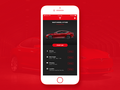 Daily UI 007 'Settings' - Tesla iOS app car mobile red