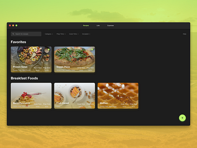 Recipe Manager - macOS mockup card cards design desktop green macos material yellow
