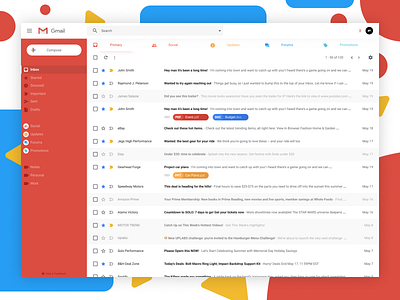 Gmail Redesign - Inbox challenge corner design figma material minimal mockup primary round shadow sidebar web