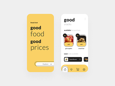 Food Truck Ordering App - Mobile App black cards drawn figma handdrawn ios iphone minimal mobile mock mockup white yellow