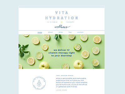 Vitamin Hydration Website art direction blue calm fruit green health healthy homepage design illustration iv therapy squarespace vegetable vitamin webdesign website wellness