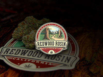 Final Logo design for Redwood Rosin cannabis drawing engraved logo marijuana vintage