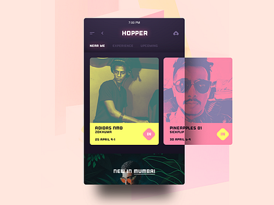 Hopper app card interaction app cards events. gig interaction membership swipe