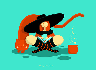 Witch cat illustraion illustrator magic vector witch