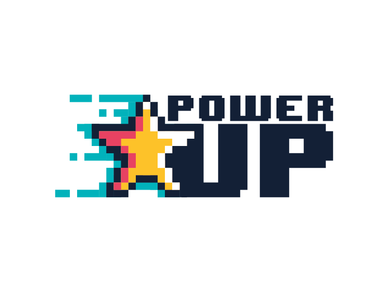 power up star in 8-bit logo