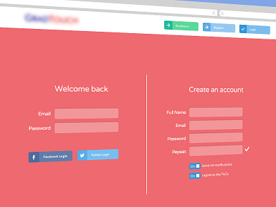 Login / New Account Screen account design facebook flat form login minimal sign twitter up web website