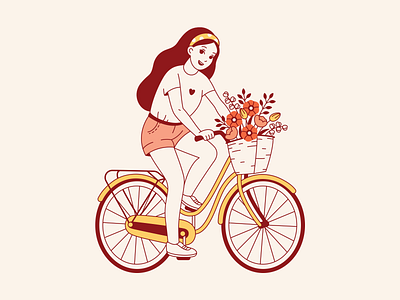 Summer bike character characterdesign clean cute cute art flower girl illustraion minimal plants spring summer vector vectorart vintage