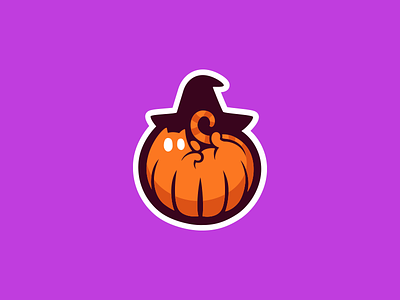 Pumpcat cat cute design funy halloween halloween design hat illustration logo pumpkin sticker