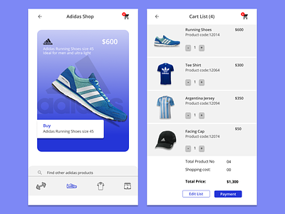 Shopping Cart adidas android cart list checkout design online