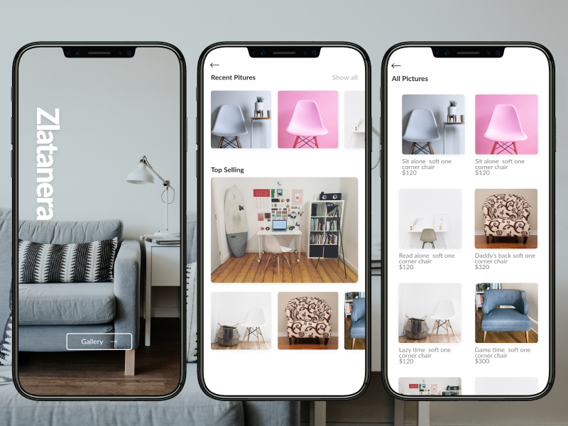 Furniture Display splash screen landing page app iphone ios design