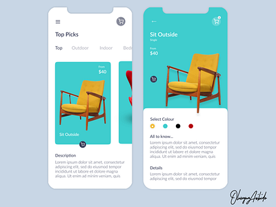 Furniture Shopping add to basket add to cart android app design shopping ui ux ui design