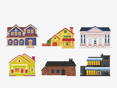 Flat illustrated buildings by yael on Dribbble