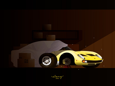 Untamed Bull barn find car classic car flat flat design flat illustration garage illustration lamborghini miura shed super car vector