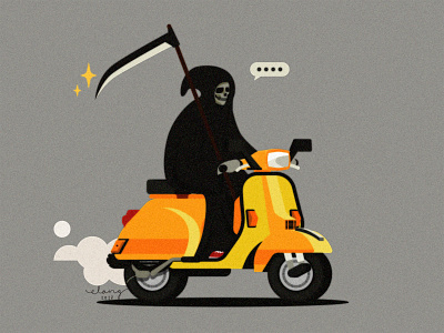 Just another day at work 90s aesthetic 90s anime aesthetic death flat design flat illustration halloween halloween playoff motorcycle pin design scooter scythe stickermule texture vehicle vespa