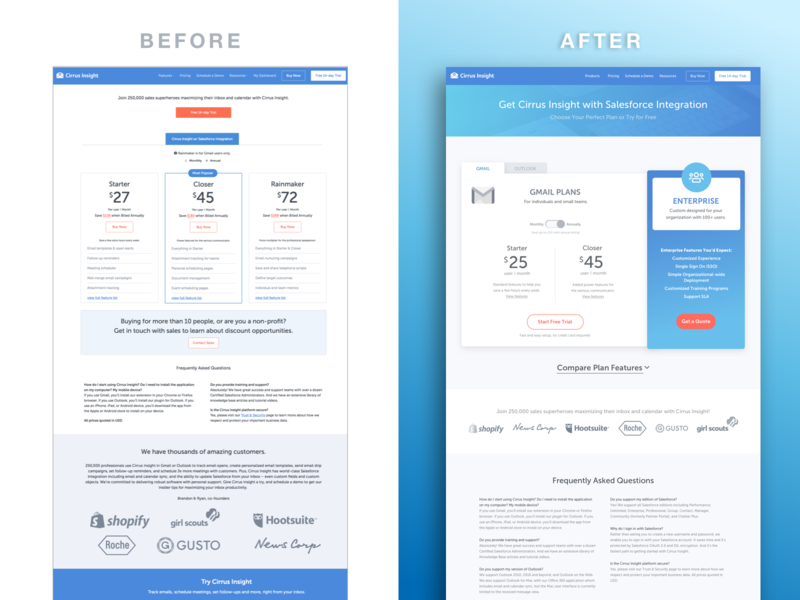 Pricing Page Redesign before after before and after craft cms design prices pricing page pricing plan pricing plans responsive saas ui web design website