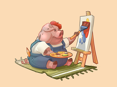 Artist Pig 2d animal cgi character design flat illustration pig pink