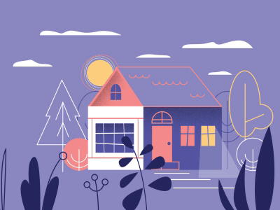 House 2 tree rotate vector 3d flat effects after animation motion gif 2d house